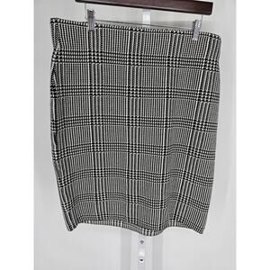 Chaps Womens Sz XXL Knee Length Pencil Skirt Houndstooth Black White NEW